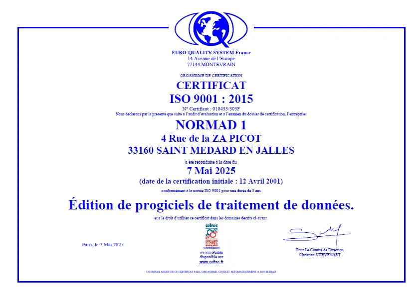 Certificat ISO 9001 Normad1